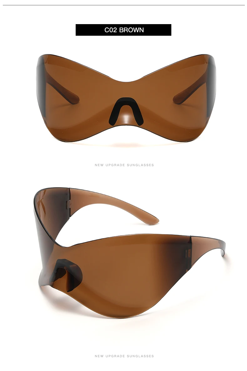 Schutzbrille Neue Übergroße Y2K Punk Randlose Sonnenbrille Frauen Männer Marke Designer Hip Hop Sport Ein Stück Sonnenbrille Shades – Detail 10