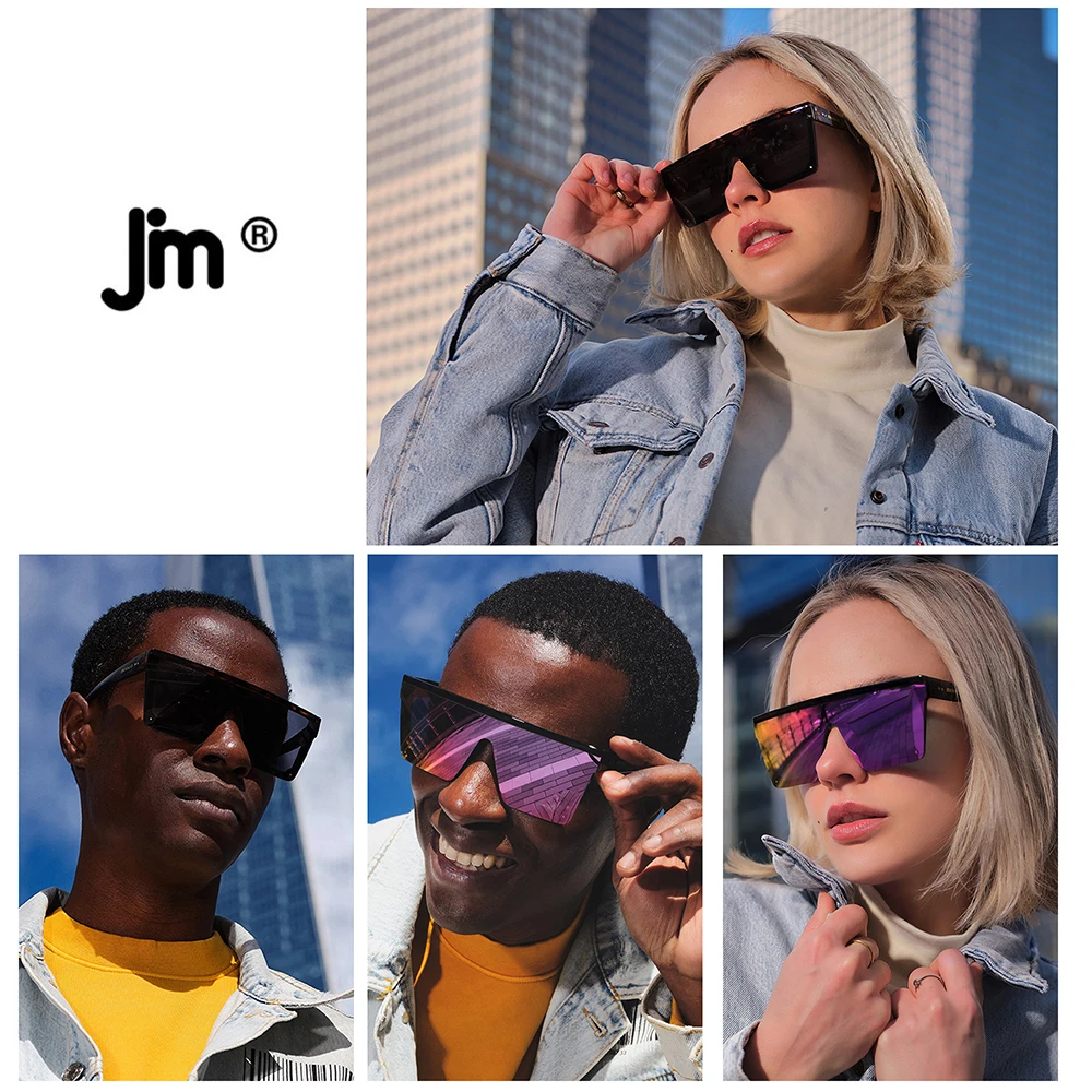 - JM Big Flat Top Shield Sunglasses Women Men Square Mirror Sun Glasses for Women Men UV400 Oversized