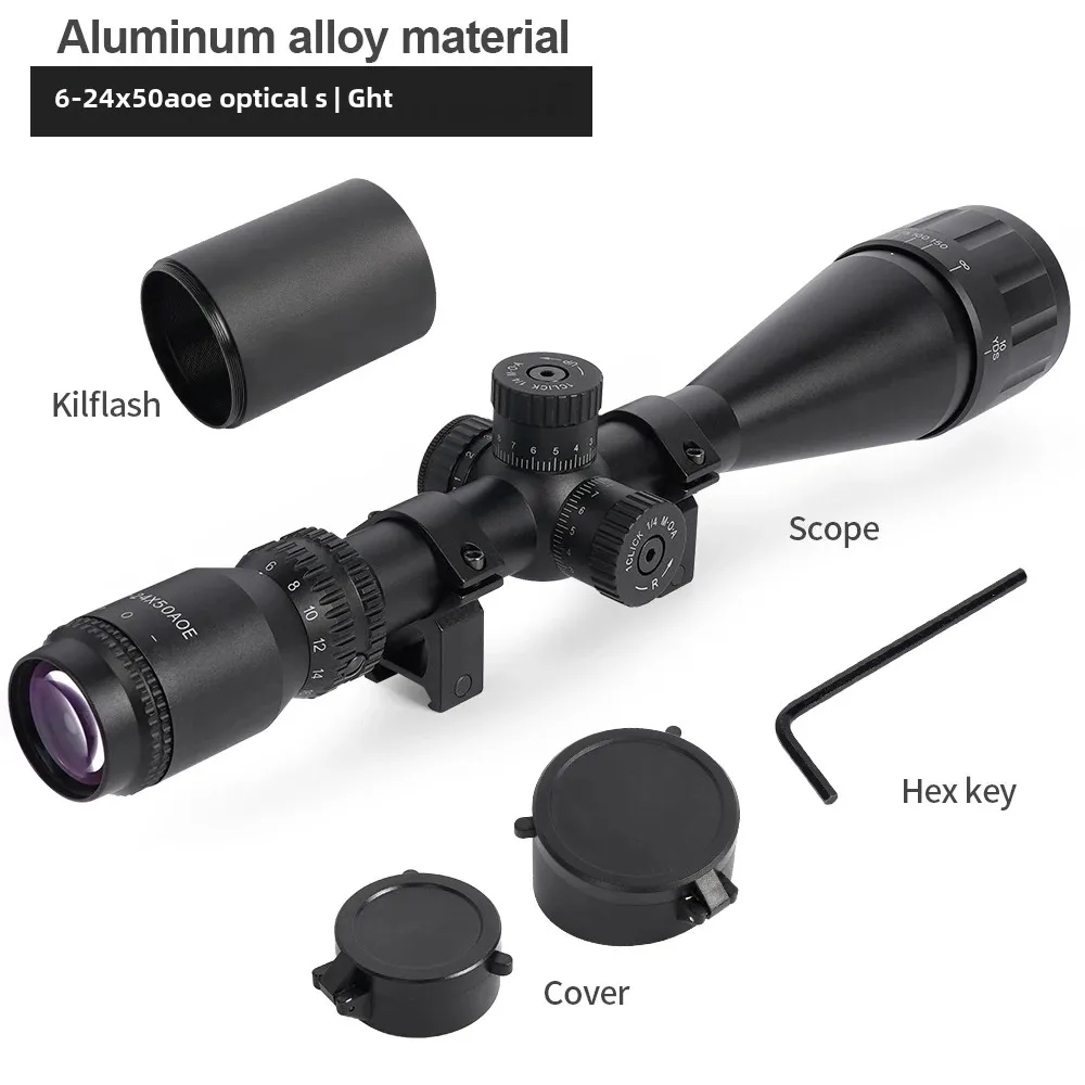 Tactical Long-Range 6-24x50 AOEG Optical Sight Red/Green Dot Laser Combination Adjustable Focal Length for Hunting