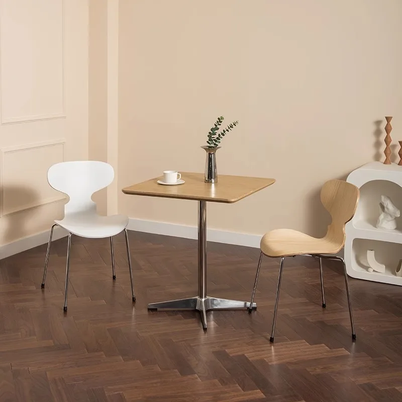 Nordic simple table walnut cafe dining table stainless steel restaurant commercial negotiation small square