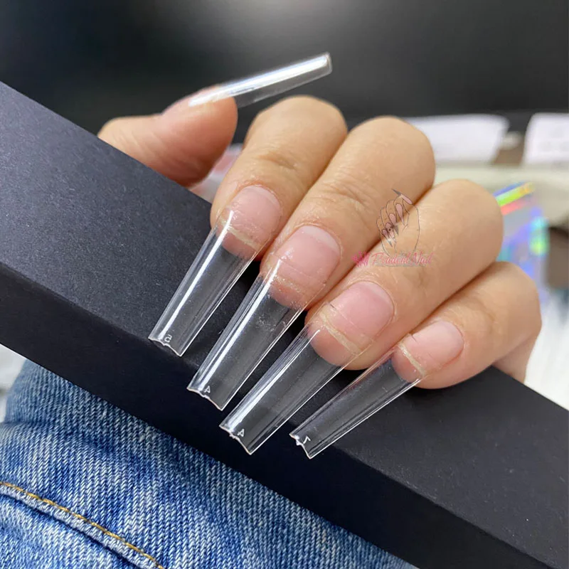 

XL Long Square Nail Tips Non C Curve Half Cover Coffin Press on Acrylic Nails Clear ABS Fingernail Tips