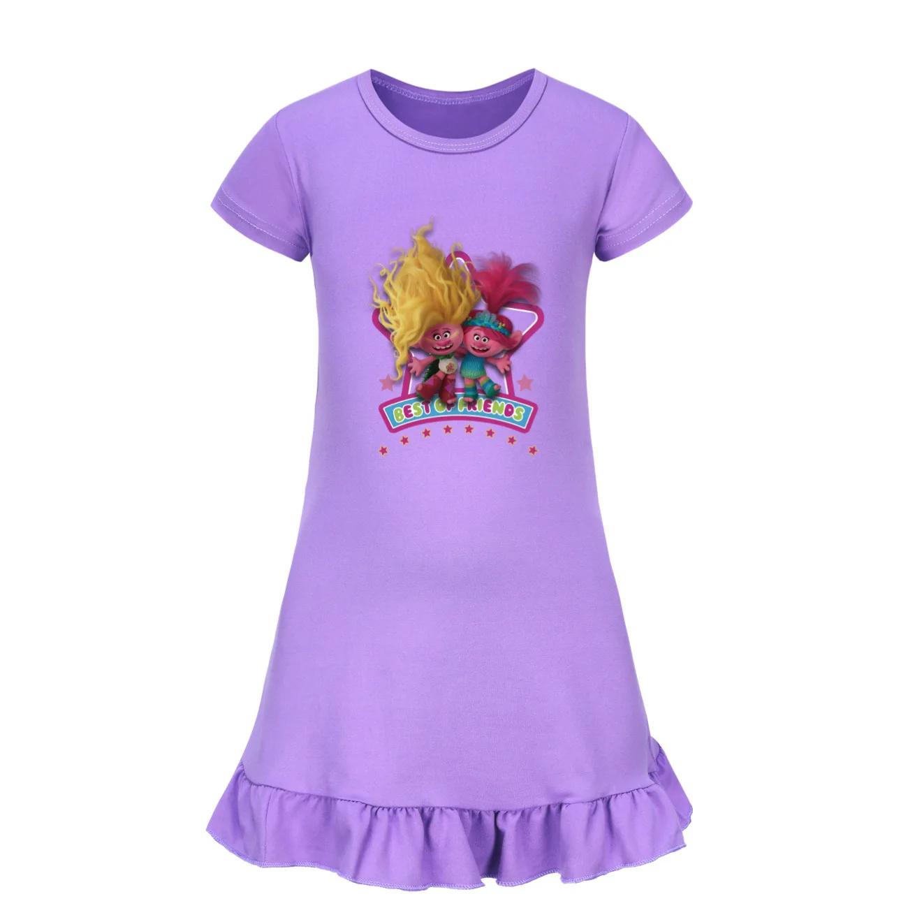 TROLLS WORLD TOUR 여아용 원피스 반팔 잠옷, 홈 원피스, 잠옷, 키즈 드레스, 3342