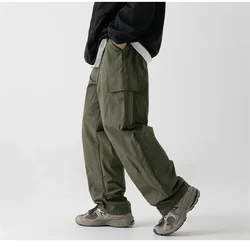 Spring Autumn Micro Wrinkle Texture Anti Splash Functional Work Pants Men Japanese Outdoor Loose Pleated Drawstring Casual Pants