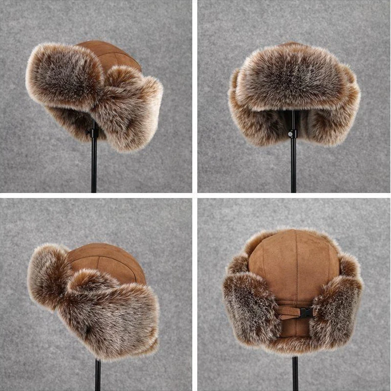 Zima plyš bombardér klobouky pro ženy muži imitace falešný kožich rus ushanka čepice severovýchod čepice unisex teplý sníh kapota earflap klobouky