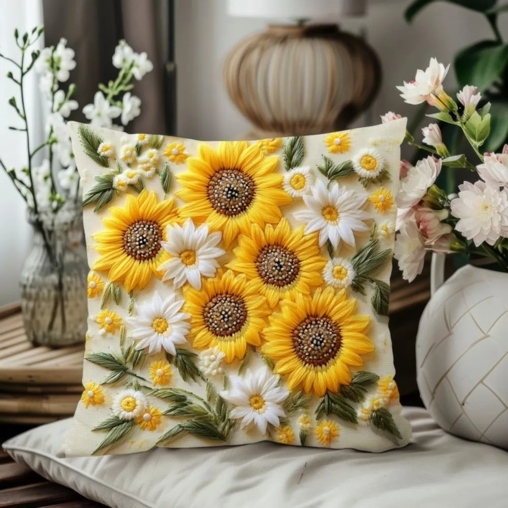 Sunflower and pale blossom pillow cover