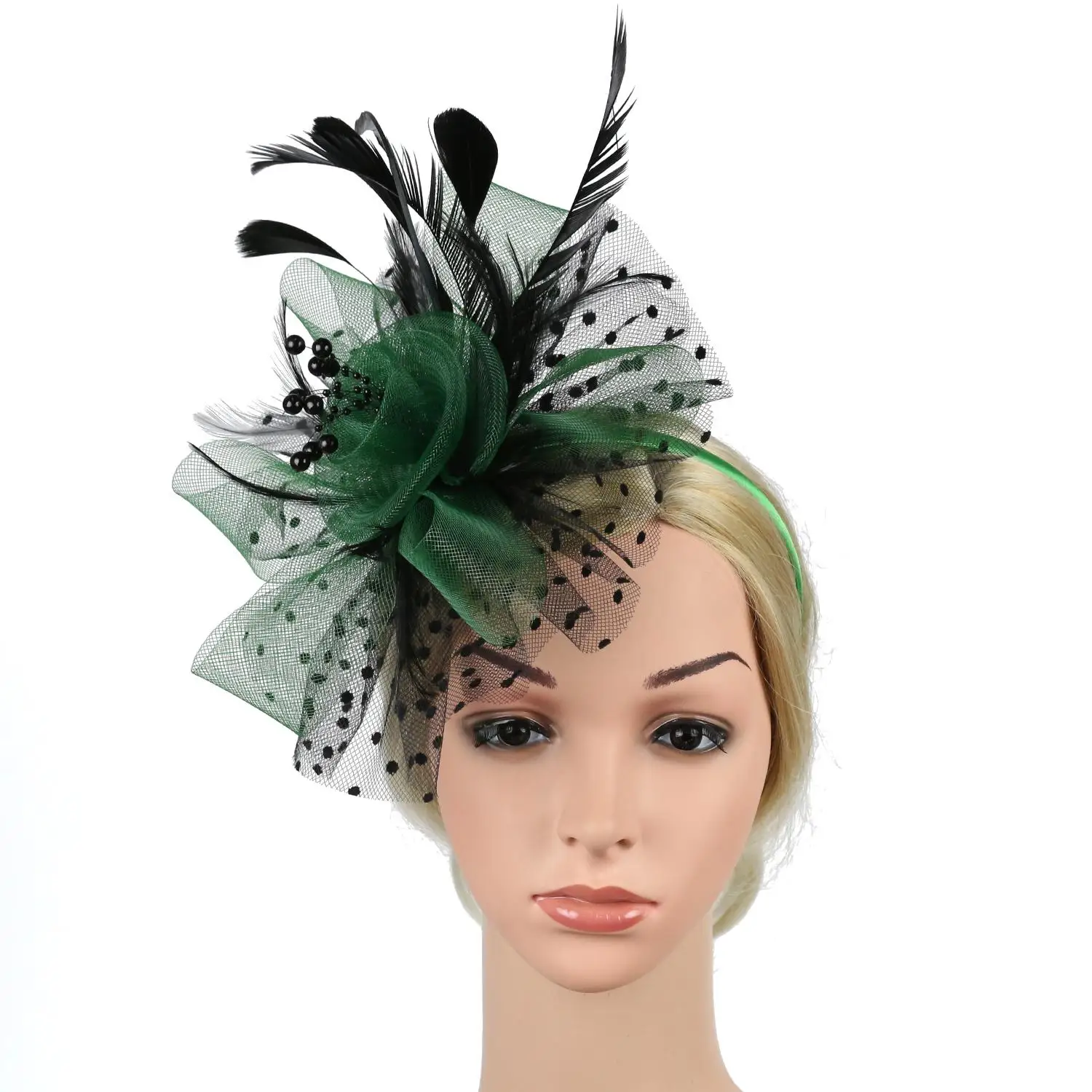 Elegant Mesh Flower Fascinator with Feather Accent for Weddings and Tea Parties