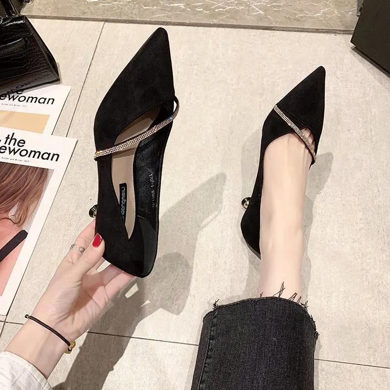 Four Seasons Women's Suede High Heels 2024 New Pointed Stiletto Fashion Sexy Black Wedding Shoes Office Lady Shoes 5