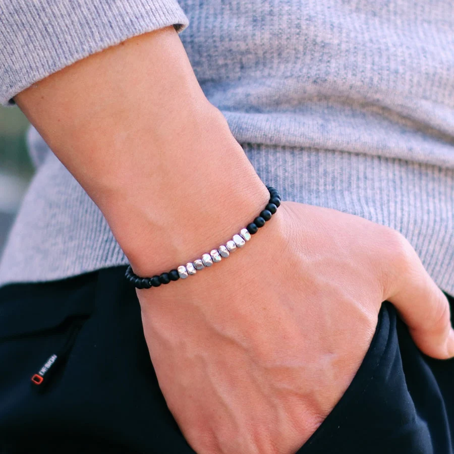 Hematite Stone Beads Unisex Bracelet Handmade Chakra Jewelry