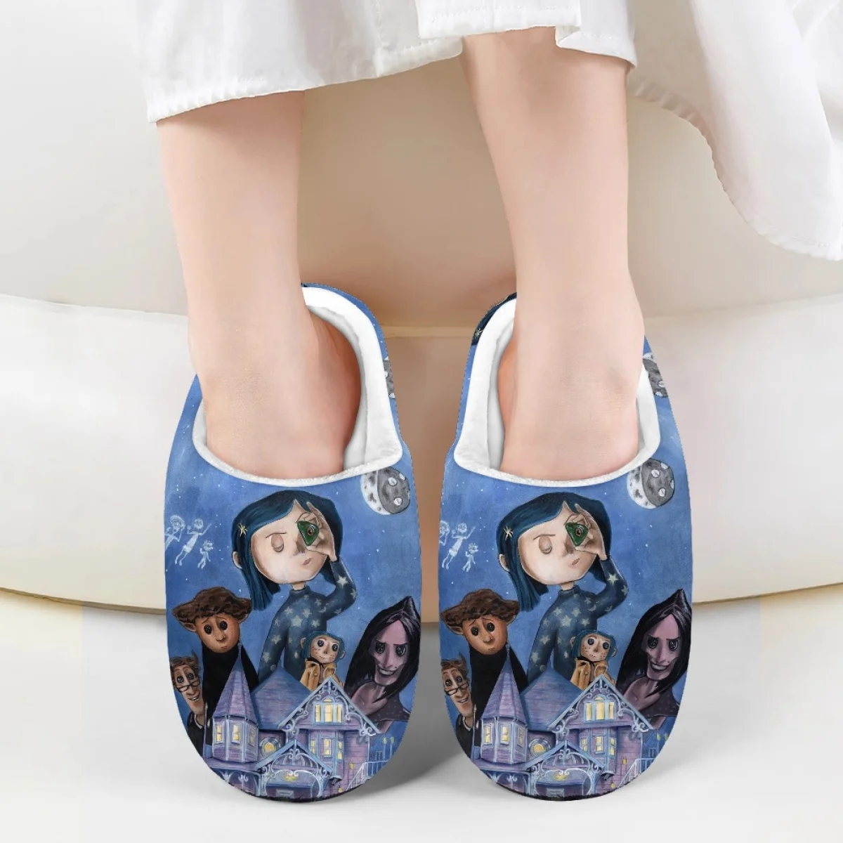 

Fashion Movie Coraline Pattern Winter Kids Home Flannel Soft Cotton Slipper Outdoor Travel Breathable Girls Boys Plush Slippers