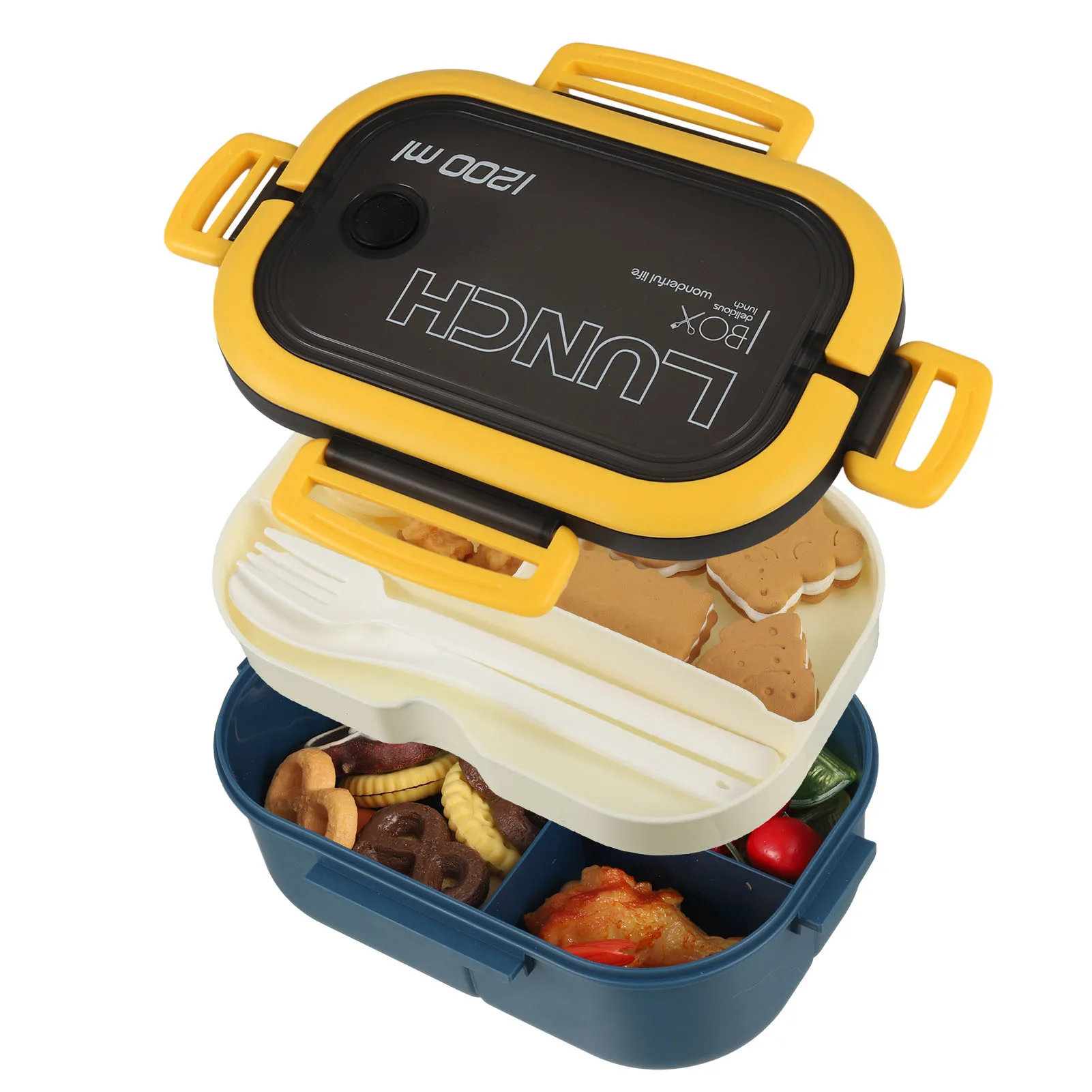 1200ML Adult Lunch Box, 2 Stackable Bento Box With Spoon & Fork, Leak-Proof Lunch Box Bento Box for Dining Out, Work, Picnic