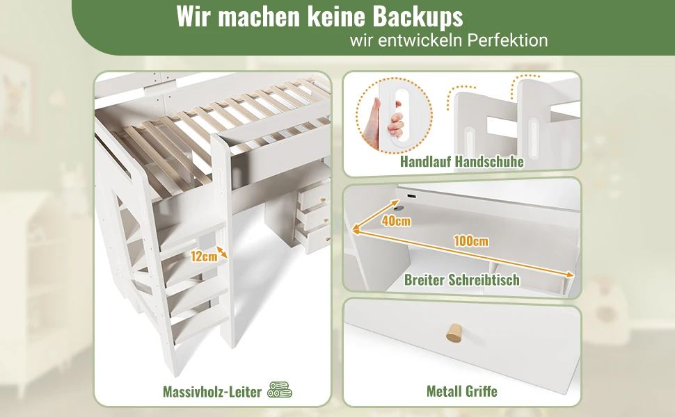 Kinder-Etagenbett mit USB-C, Schreibtisch, Kleiderschrank und Aktenschrank; Jugendbett, Einzelbett mit Treppe und Lattenrost – Detail 23