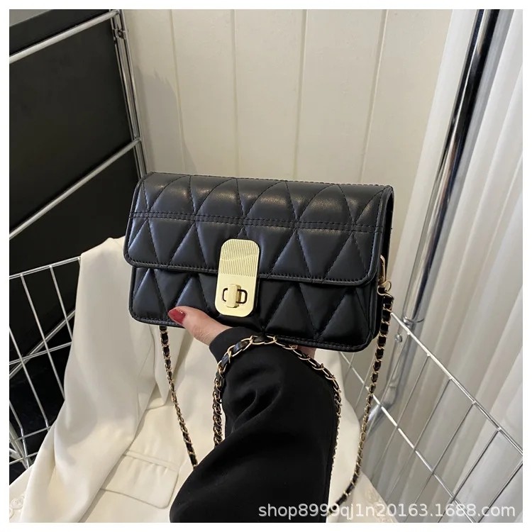 

This year's popular women's bag 2023 new versatile Lingge embroidered small square ins texture chain single shoulder bag