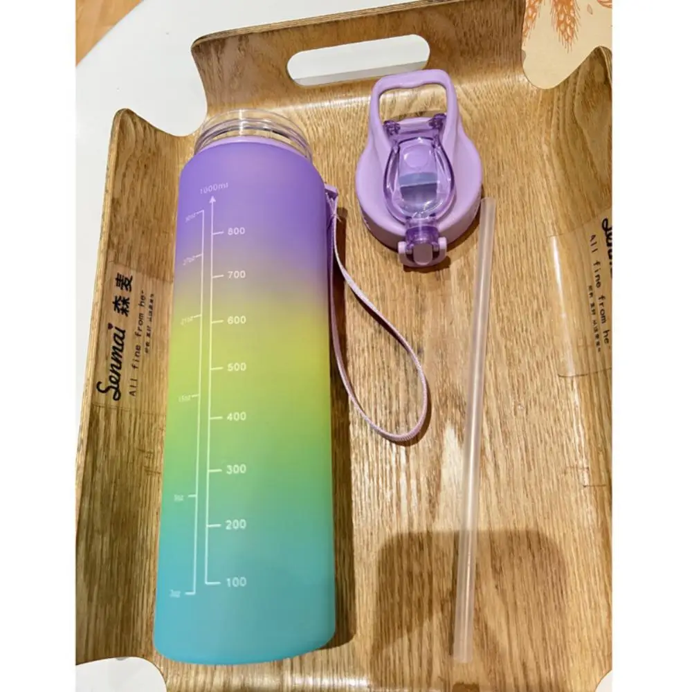 

Creative Straw Cup Gradient Color Water Bottle Wholesale Water Cups Household Accessories Carrying Ring Design Large Capacity