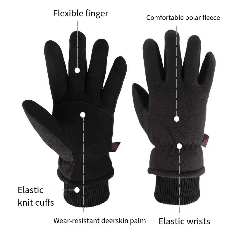 Adult Anti Cold Skiing Riding Gloves Full Finger Velvet Thicken Ski Camping Gloves Outdoor Fleece Running Cycling Sport Gloves 2