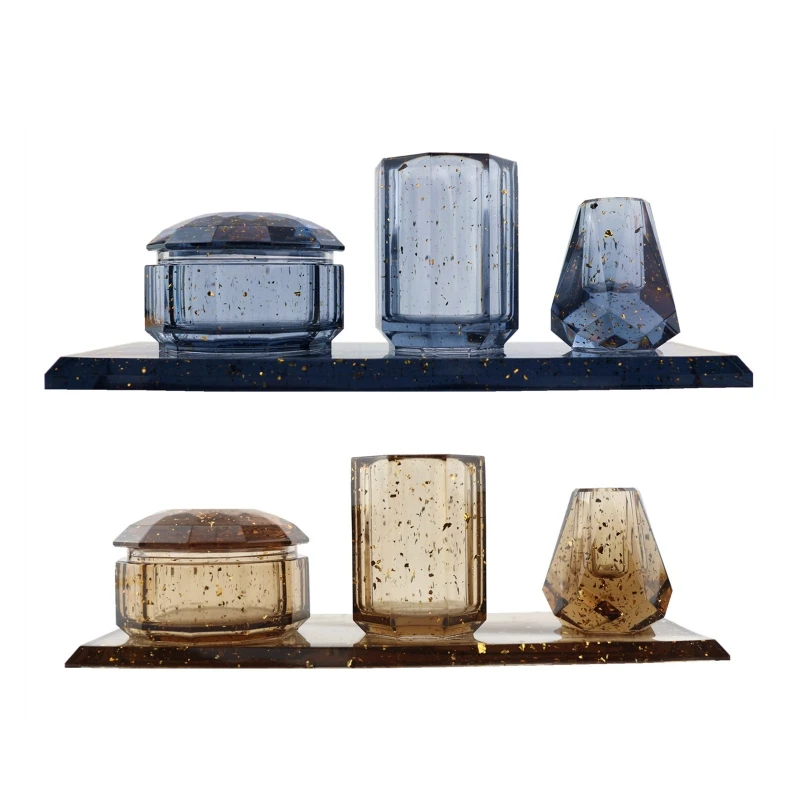 4Pcs Resin Molds for Bathroom Accessories Set Silicone Molds for Resin Casting Toothbrush Holder Cup Diffuser Bottle Mold Tray