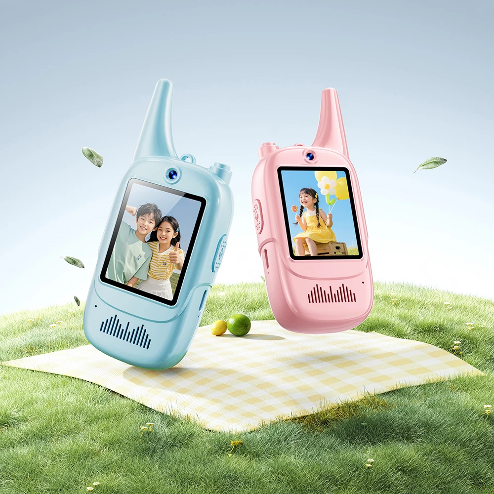 어린이용 비디오 스크린 무전기 2종 세트, 충전식 용 장난감, 고화질 카메라 및 음성 변조 기능 포함