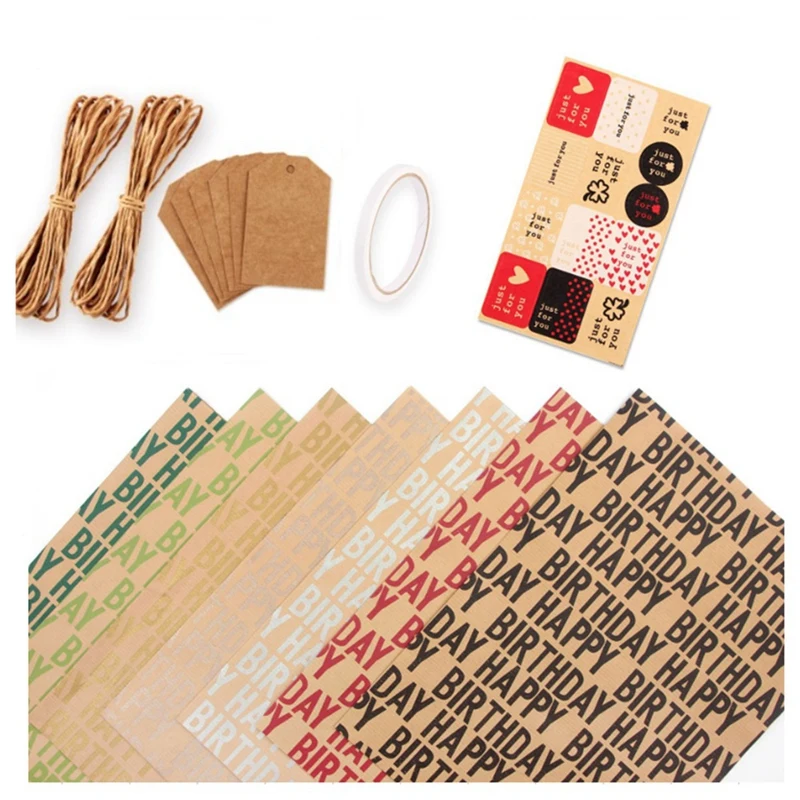 

Happy Birthday Wrapping Paper For Adults Kids Girls,Gift Wrapping Paper Recycled Multipack Gift Tags Twine Tape Stickers