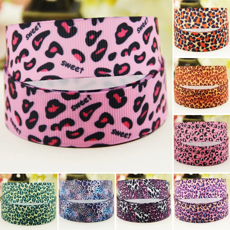 

22mm 25mm 38mm 75mm Leopard cartoon printed Grosgrain Ribbon party decoration 50 Yards satin ribbons