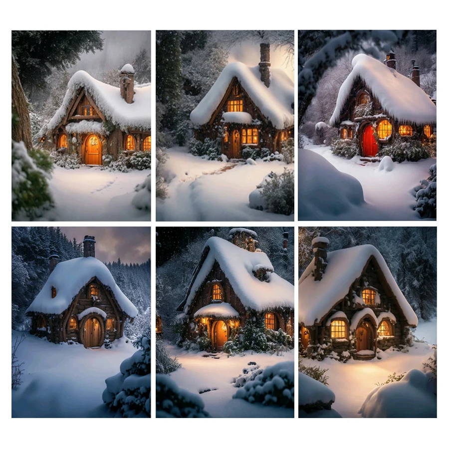 

FULLCANG Diy 5d Diamond Painting Snow House Mosaic Embroidery Winter Scenery Rhinestone Cross Stitch Kits Wall Decor FG1853
