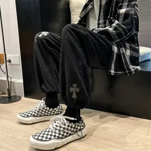 

Corduroy Men's Spring and Autumn Casual Loose Straight Wide-leg Pants Embroidered Sports Harem Jogging Pants Pantalones Hombre