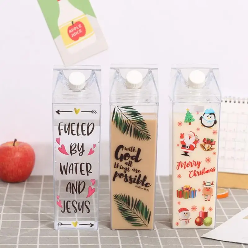Creative Square Transparent Milk Kettle Cup Plastic Leak-proof Water Bottles Modern Food-grade Drinkware Special Milk Drinkware