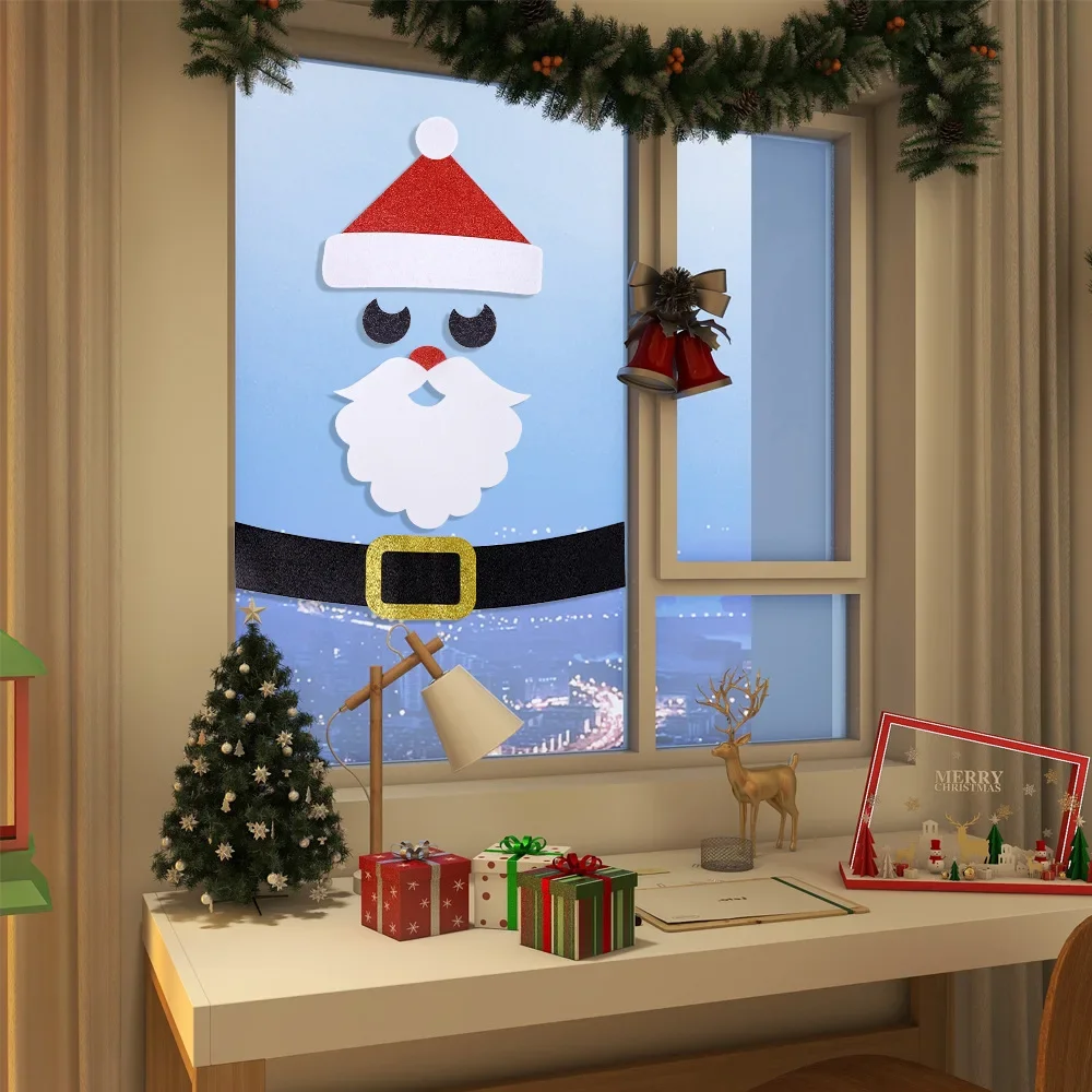 Christmas Door and Window Stickers, Felt Cloth, Snowman, Santa Claus, Elk, Wall Sticker, Home Decoration, Happy New Year