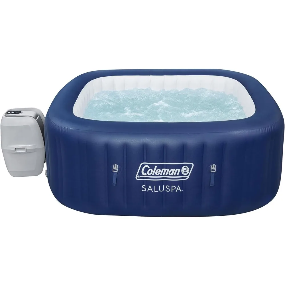 SaluSpa Atlantis AirJet 4 to 6 Person Inflatable Hot Tub Square Portable Outdoor Spa with 140 Soothing Jets with Lids