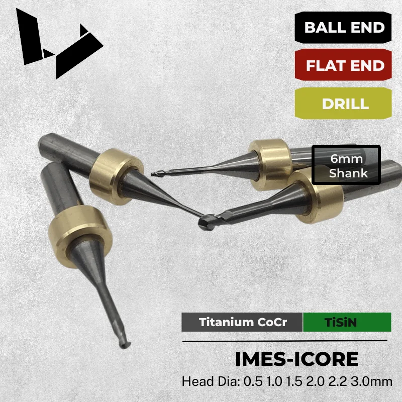 

Imes-icore 6mm TiSiN Coated Radius Quattro Speed Torus Shaft Drilling Milling Tool Long for Titanium CoCr Milling