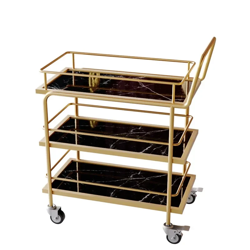 Small Cart Hotel Trolley Multipurpose Utility Storage Drink Luxury Professional Household Iron Stainless Rolling Steel Double