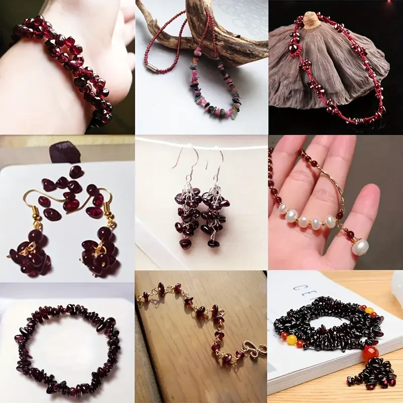 Loose Stone Beads 3-8mm Natural Irregular Red Garnet Stone Beads Gravel Chips Loose Spacer Beads for Jewelry Making DIY Earring Necklace Accessory