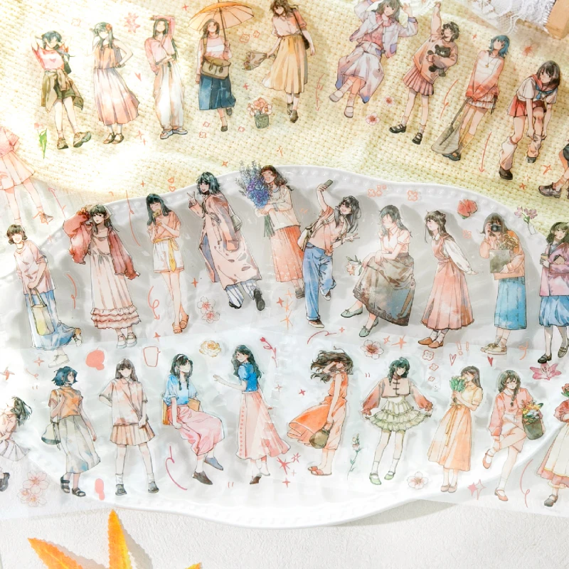 Mr.Paper 36매/북 라이프 버라이어션 시리즈 스티커, 저널 스크랩북킹용 스파이럴 PET 다이컷 소녀 캐릭터 스티커