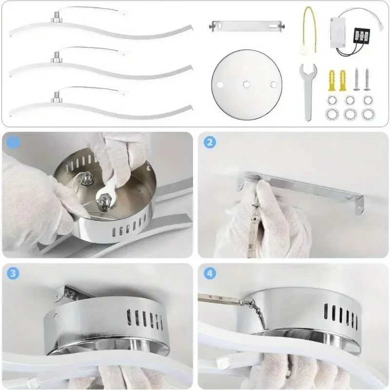 ‌ Lustre LED à 3 bras 21W 5500K avec design ondulé, plafonnier moderne pour salon, chambre à coucher, cuisine, couloir 6
