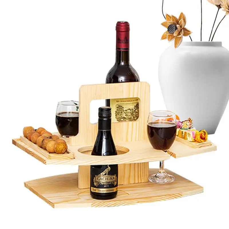 

Outdoor Wine Tray Portable Wooden Snack Wine Tray With Glasses Holder Portable And Large Capacity Detachable Outdoor Snack Tray