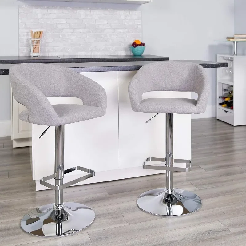 

Erik Comfortable & Stylish Contemporary Barstool with Rounded Mid-Back and Foot Rest, Adjustable Height - Gray Fabric