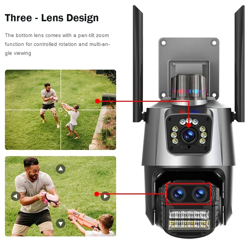ICSee 야외 듀얼 스크린 보안 캠, 자동 추적 비디오 감시, 와이파이 IP 8X 줌 카메라, 9MP 3 렌즈