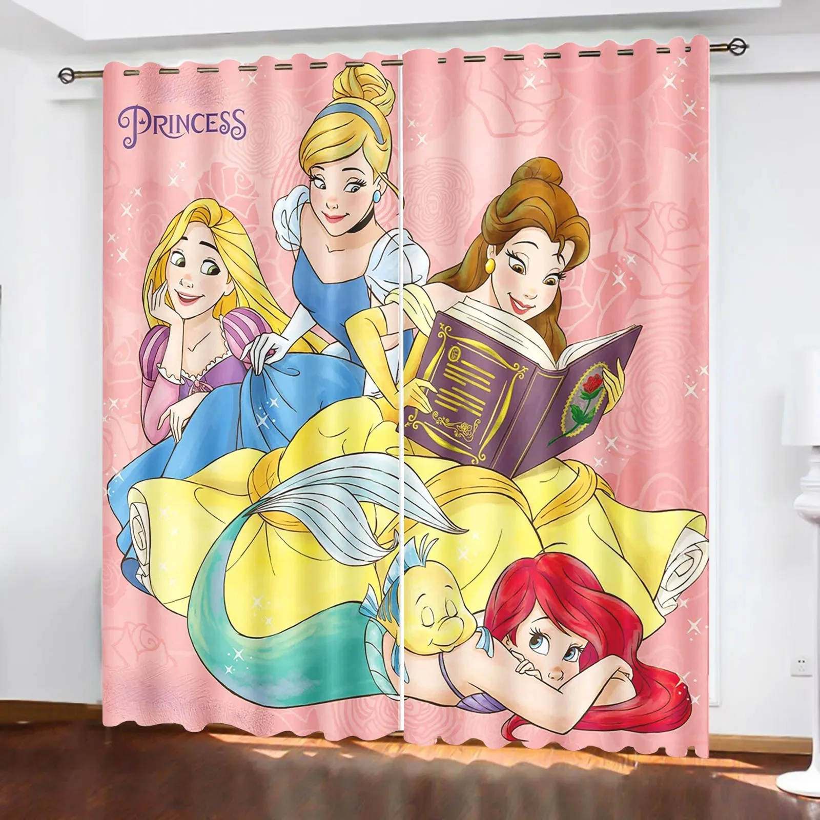 Disney Princess Print Curtains 184x215cm 3D Printed Blackout Curtains Living Room Bedroom Kids Gifts 3
