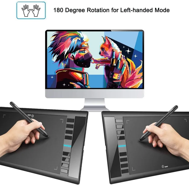 UGEE M708 10x6 Inches Graphics Tablet Digital Drawing Tablets with Battery-free 8192 Passive Stylus Work on Windows mac Android 5
