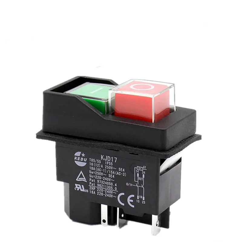 Kjd17 Interruttori A Pulsante Di Avviamento Elettromagnetico A 5Pin 16A Ac250V Ip55 Interruttore Di Sicurezza Per Attrezzature Da Giardino A Macchina 