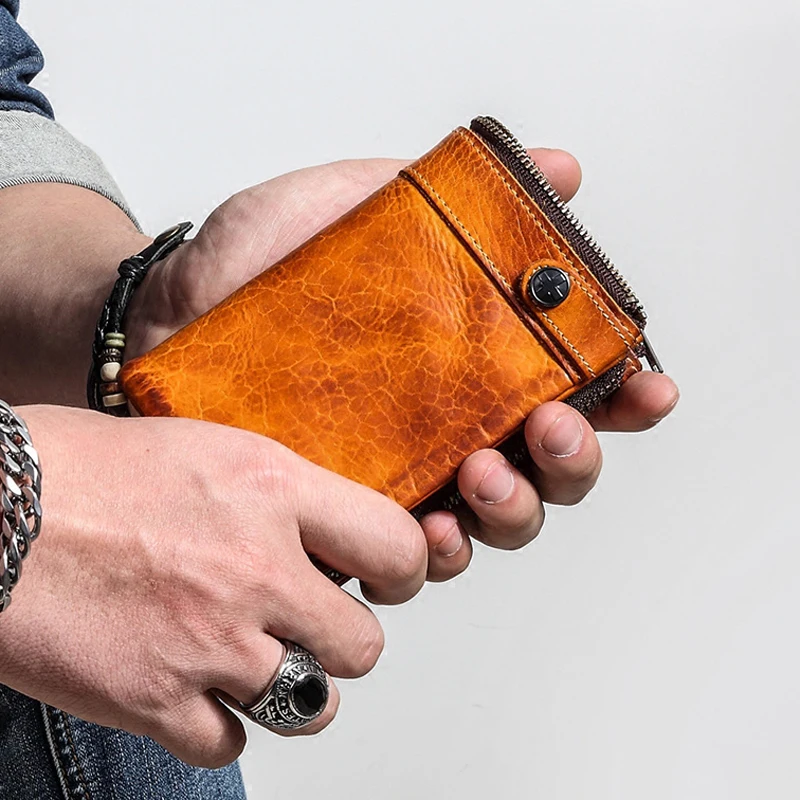 

AETOO Wallet men's short leather silver bag money clip Student retro do old zipper coin purse vertical cowhide men's wallet