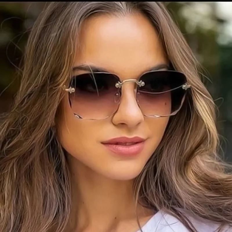 

2023 Luxury Squar Gradient Sunglasses Women Metal Curved Temples Eyewear Rimless Fashion Sun Glasses Ladies UV400 Lentes de sol