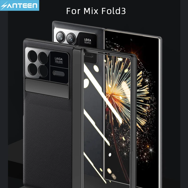 

Противоударный складной чехол Anteen для Xiaomi Mix Fold 3, Жесткий Чехол из искусственной кожи с магнитным шарниром, защитный чехол для экрана со стеклянным кронштейном