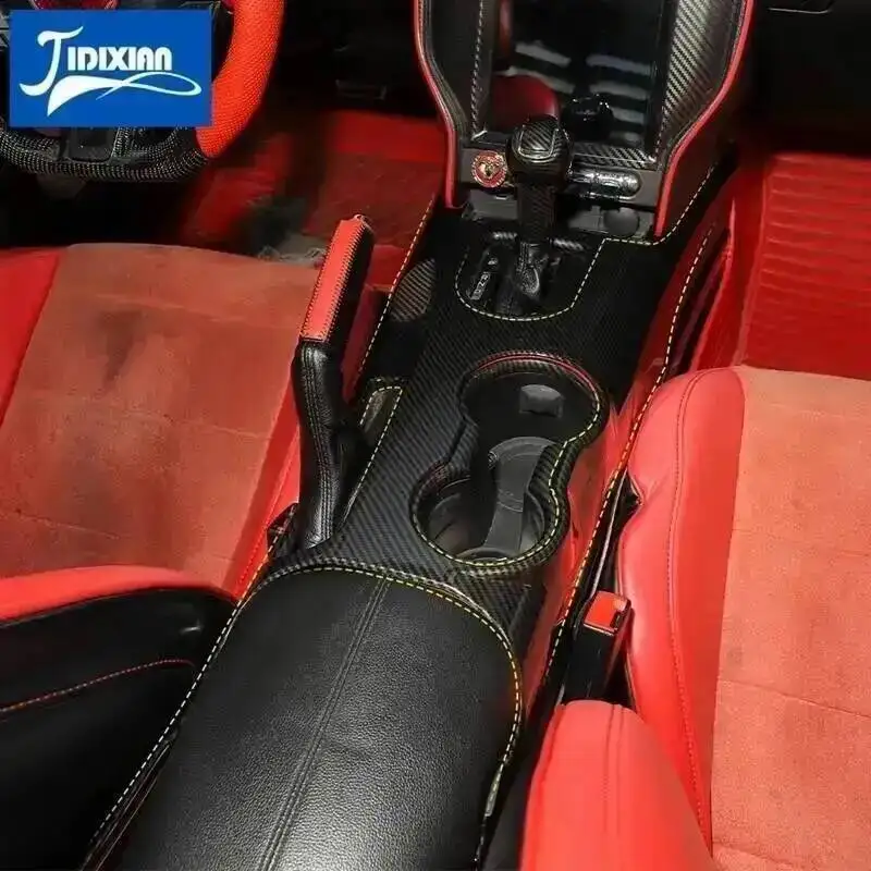JIDIXIAN for Ford Mustang 2015 2016 2017 2018 2019 2020 2021 2022 2023 자동차 인테리어 기어 시프트 패널 컵 홀더 장식 커버
