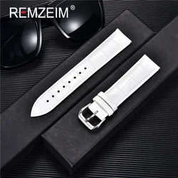 Premium Genuine Leather Watch Band Strap with Steel Pin Buckle and Tool Included - 22mm (White)