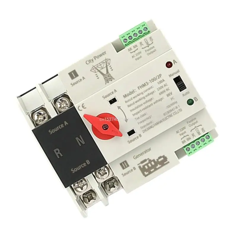2P 100A Automatic Transfer Electrical Selector Switches Din Mount Double Power Switches Generator Changeover
