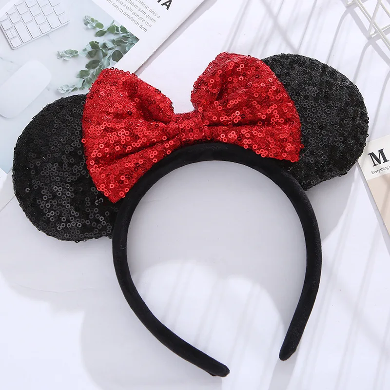 Disney Princess Hair Accessory Mickey Sequins Polka Dots Butterfly Tie Hair Headband Amusement Park Cute Accessory