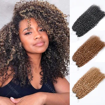Honey Blonde Kinky Curly Feather Crochet Bundles Human Hair Knotless Lightweight Pre Separated Crochet Hair Extensions For Braid 1