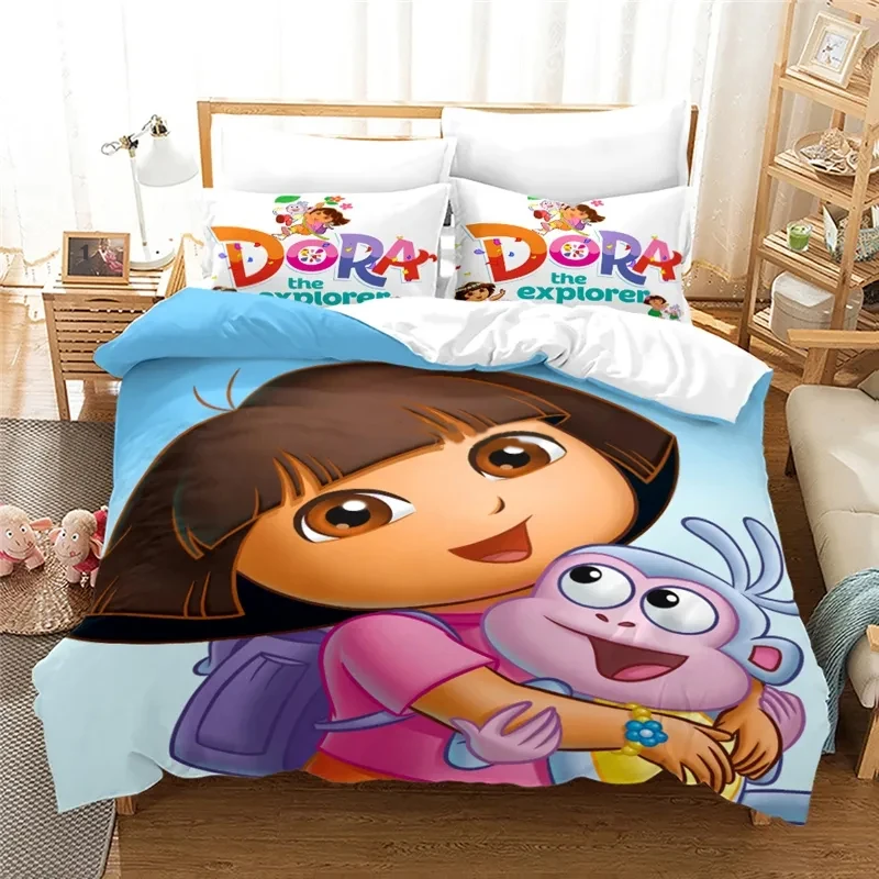 

3D Print Cartoon Explorer Dora Bedding Set Boys Girls Twin Queen Size Duvet Cover Pillowcase Bed Kids Adult Home Textileextile