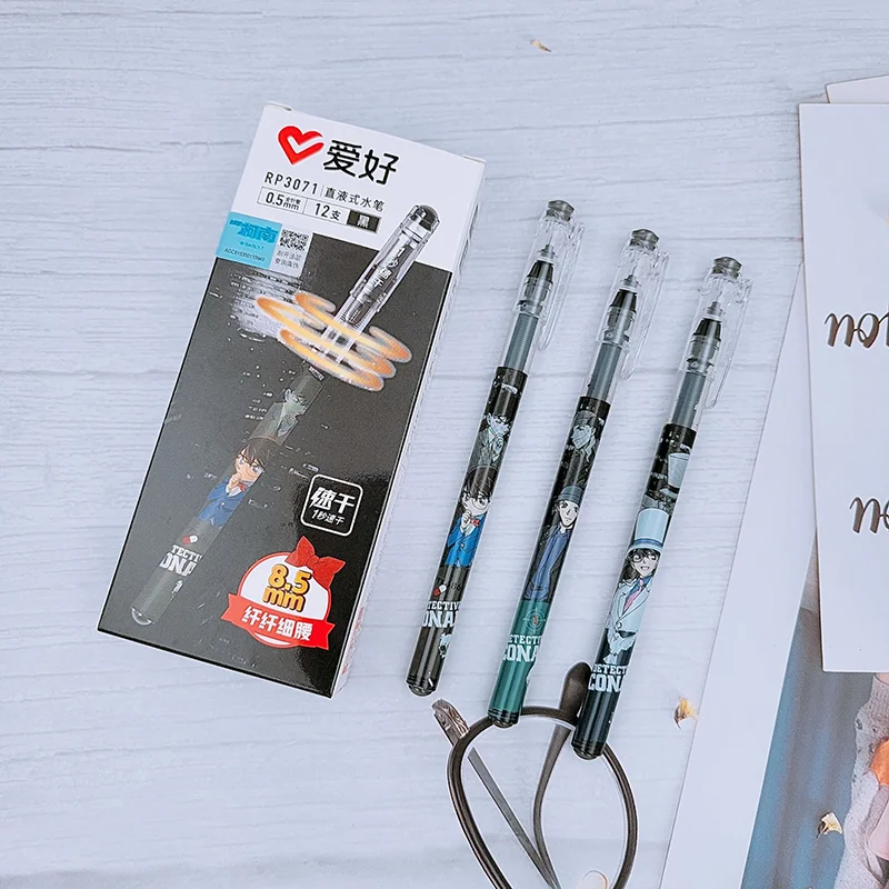 

12Pcs AIHAO RP3071 CONAN Direct Liquid Gel Pen 0.5mm Black Red Ink New Quality Creative Writing Smooth Neutral Pen Office School