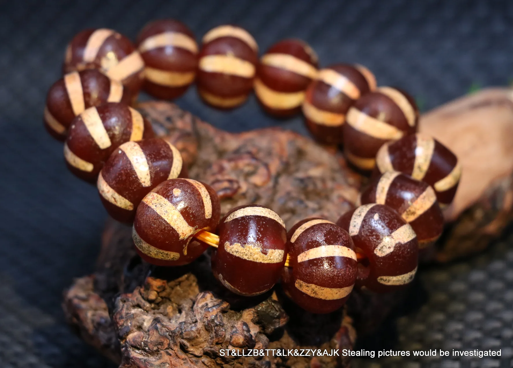 

LKbrother Talisman Treasure Energy Tibetan Old Red Agate Pumpkin Vein Abacus dZi Bead Bracelet Totem Amulet