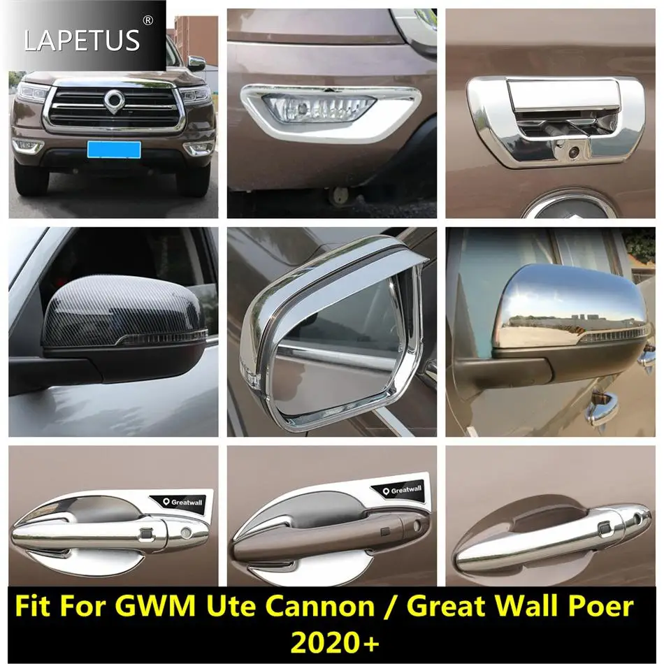 

Front Foglamp / Rearview Mirror / Handle Bowl Cover Trim For GWM Ute Cannon / Great Wall Poer 2020 - 2022 Car Chrome Accessories